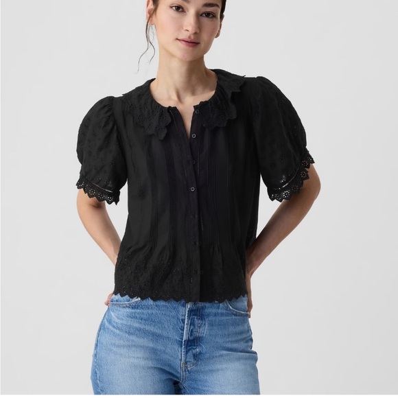 Gap x DOEN Black Eyelet Shirt in size large - Picture 1 of 7